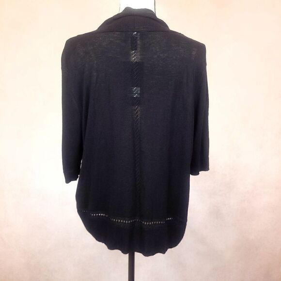 NWT Jones New York Black Knit Open Front Short Sleeve Cardigan Shrug Size Large - Picture 3 of 8